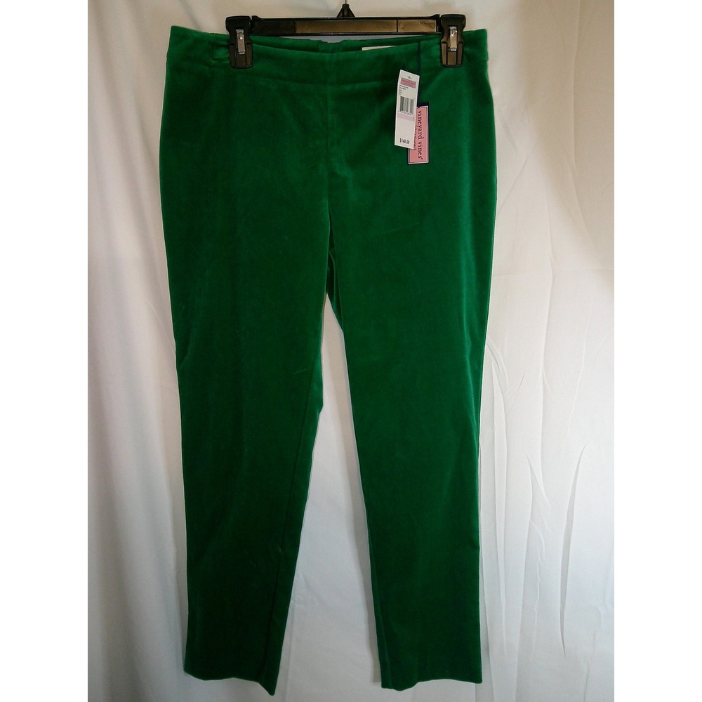Vineyard Vines Velvet Pants Emerald‎ Green Holly Stretch Slim Fit 8 $148 NWT